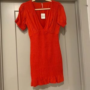 NWT Free People Red Ruffle Sleeve Mini Dress
